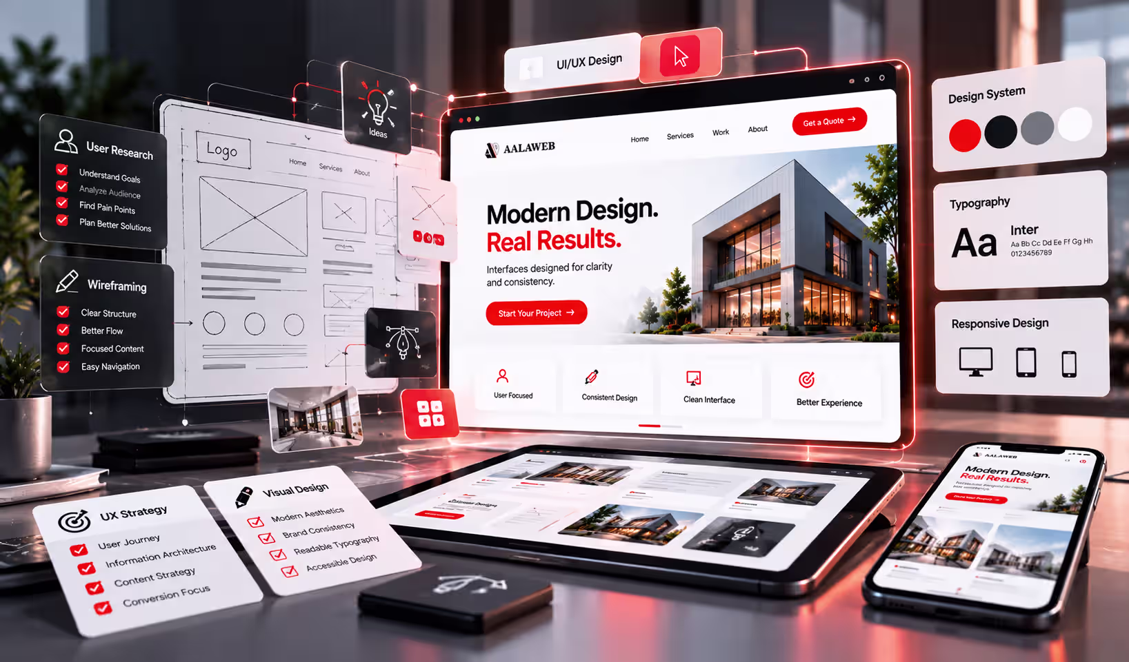 Website UI design services with responsive layouts visual hierarchy and user-friendly interfaces